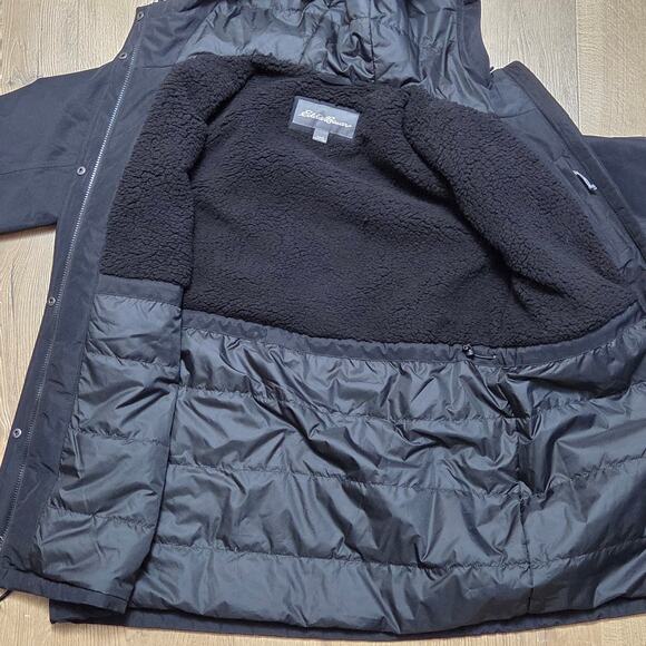 Eddie Bauer Black Waterproof Rainfoil Rain Coat Parka Adventure Outdoors L EUC - Picture 3 of 9